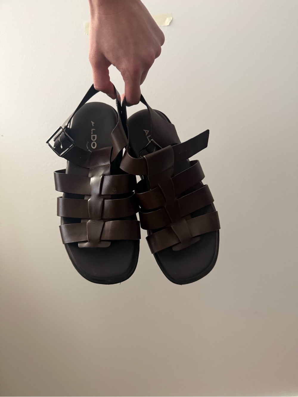 Aldo Dark Brown Leather Strappy Fisherman Sandals
